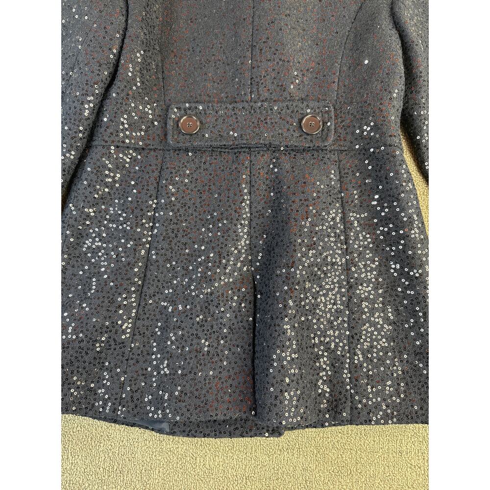 Loft Pea Coat Double Breasted Navy Sequin Wool Blend Size 2 Petite - Picture 6 of 14